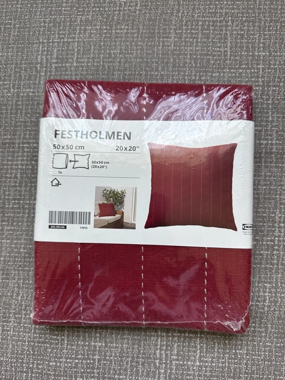 IKEA Festholmen Red Decorative 20” x 20” Pillow Cover NWT